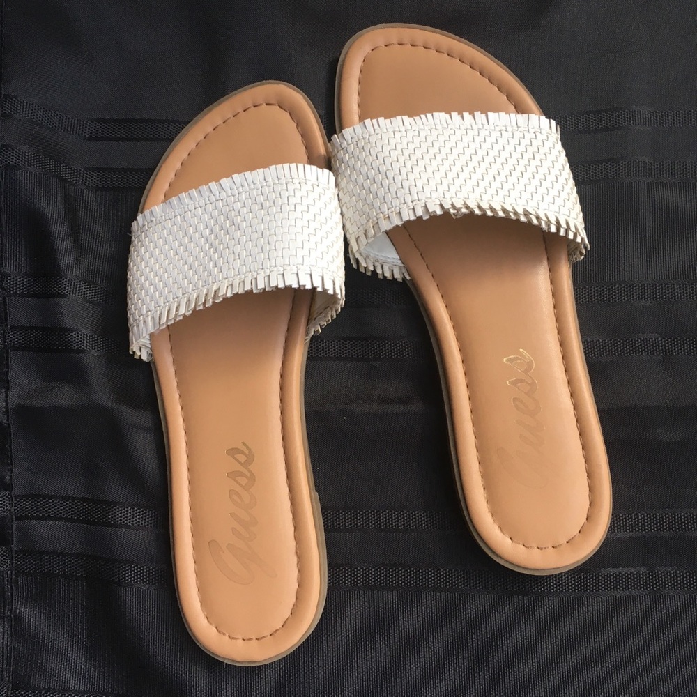 Dolynn Woven Vamp Women White Flat Sandals Cushioned foodbed